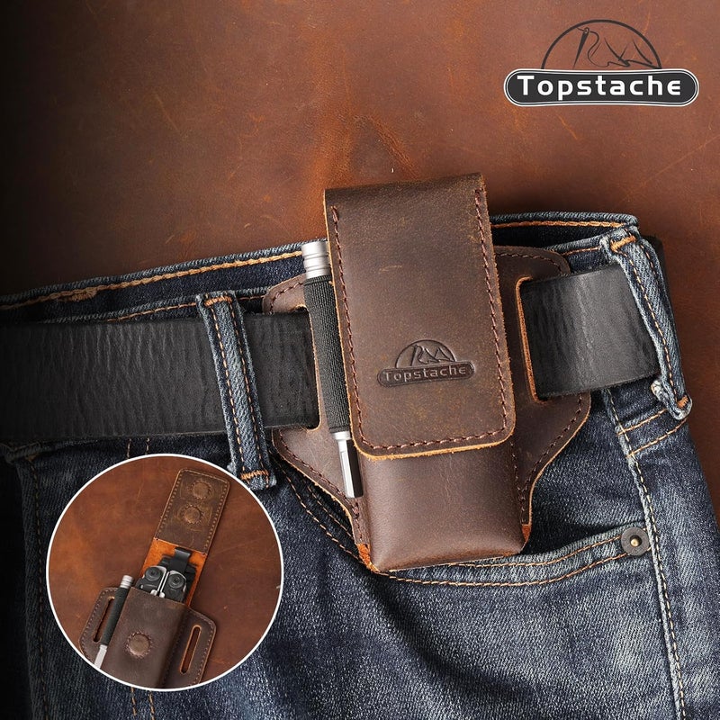 topstache Leather Multitool Sheath for Belt - Multitool Holder - EDC Belt Organizer - Two Magnetic Closure - Darkbrown - Image 2